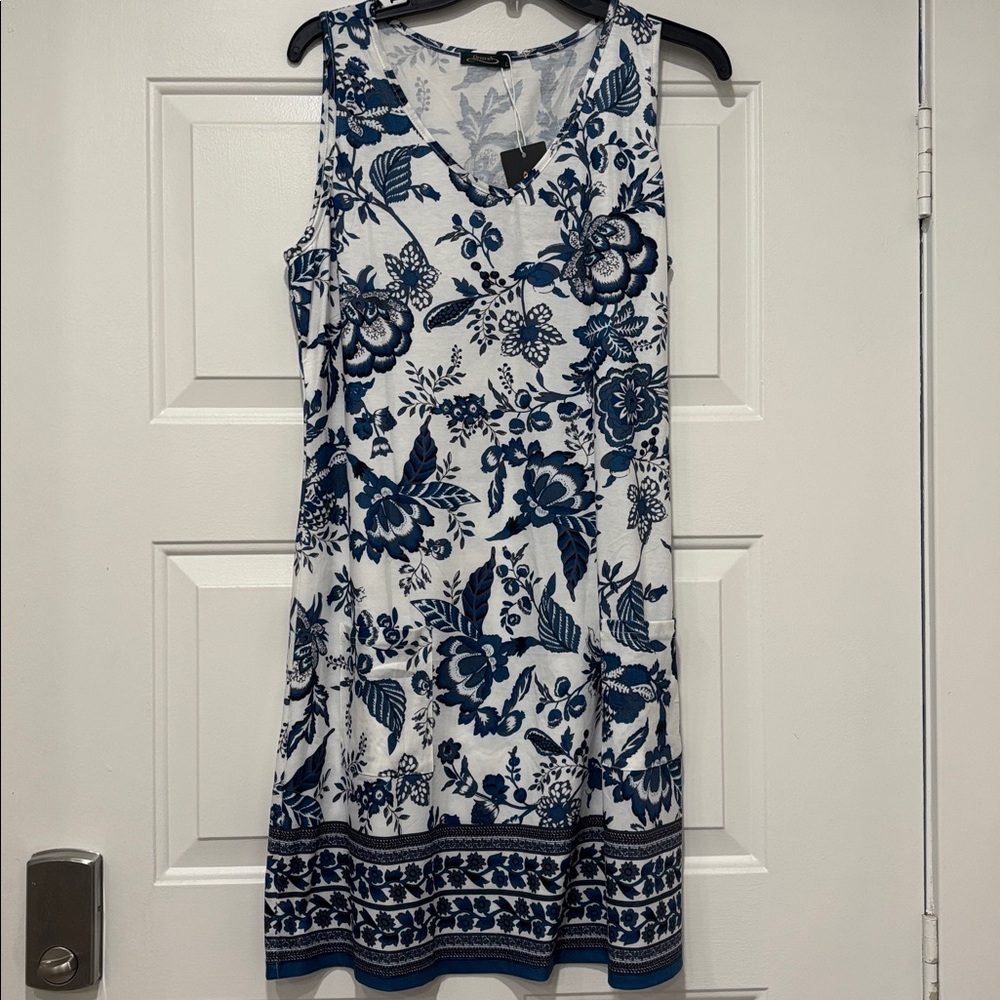 New Floral Blue and White Midi Dress - Picture 3 of 5